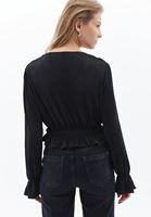 Bayan Siyah Kruvaze Yaka Crop Bluz