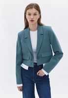 Bayan Yeşil Crop Blazer Ceket