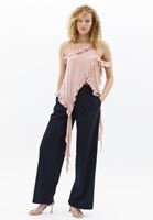 Bayan Mavi Orta Bel Straight-Fit Pantolon