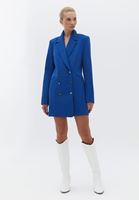 Bayan Mavi Düğmeli Blazer Ceket Elbise