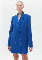 Bayan Mavi Düğmeli Blazer Ceket Elbise