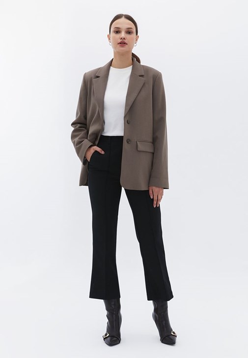 Siyah Yüksek Bel Kick Flare Pantolon