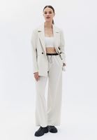 Bayan Krem Orta Bel Wide-Leg Pantolon