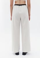 Bayan Krem Orta Bel Wide-Leg Pantolon