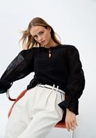 Bayan Krem Yüksek Bel Wide-Leg Pantolon