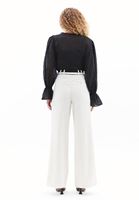 Bayan Krem Yüksek Bel Wide-Leg Pantolon