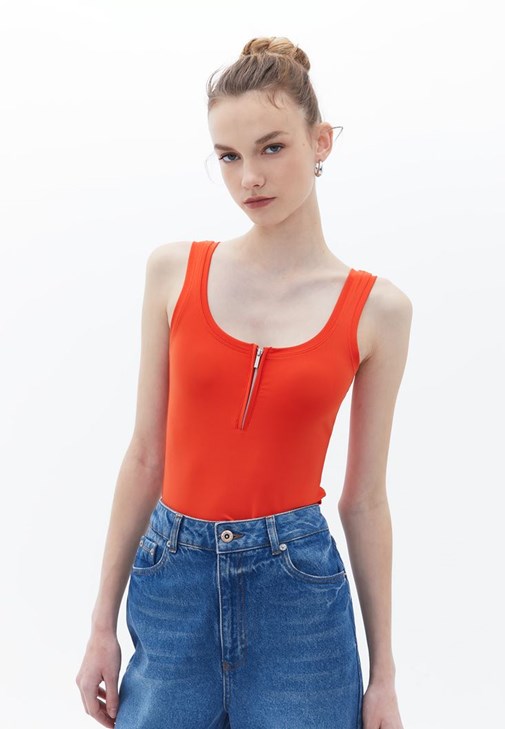 Turuncu Fermuar Detaylı Atlet