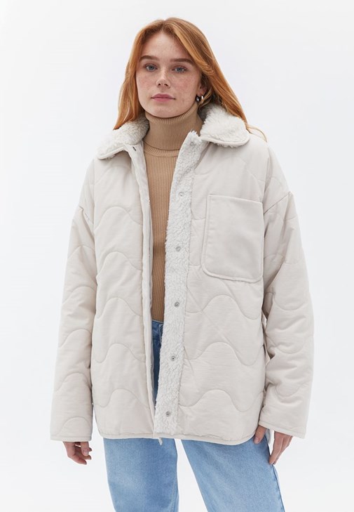 Krem Kapitoneli Oversize Mont