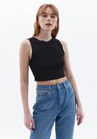 Bayan Siyah Sıfır Yaka Crop Top