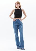 Bayan Siyah Sıfır Yaka Crop Top