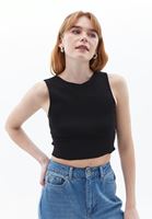 Bayan Siyah Sıfır Yaka Crop Top