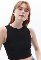 Bayan Siyah Sıfır Yaka Crop Top