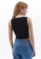 Bayan Siyah Sıfır Yaka Crop Top