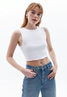 Bayan Beyaz Sıfır Yaka Crop Top