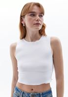 Bayan Beyaz Sıfır Yaka Crop Top