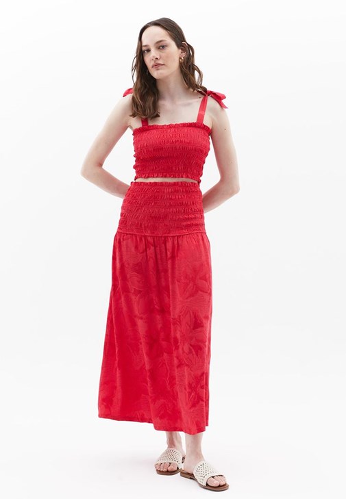 Pembe Yüksek Bel Gipe Detaylı Etek