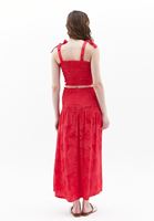 Bayan Pembe Yüksek Bel Gipe Detaylı Etek