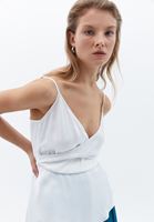 Women White Asymmetrical Blouse with Double Breasted Collar