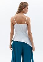 Women White Asymmetrical Blouse with Double Breasted Collar