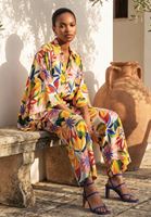 Bayan Çok Renkli Floral Desenli Straight-Fit Pantolon