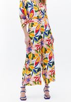 Bayan Çok Renkli Floral Desenli Straight-Fit Pantolon