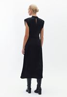 Bayan Siyah Yırtmaç Detaylı Saten Elbise