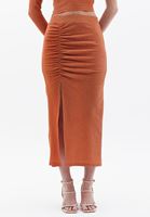 Women Orange High Rise Gathered Skirt 