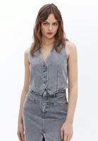 Bayan Gri Pamuklu Denim Yelek