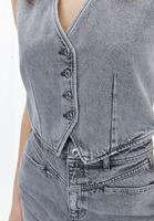 Bayan Gri Pamuklu Denim Yelek