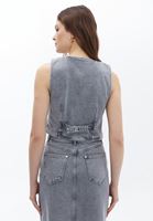 Bayan Gri Pamuklu Denim Yelek
