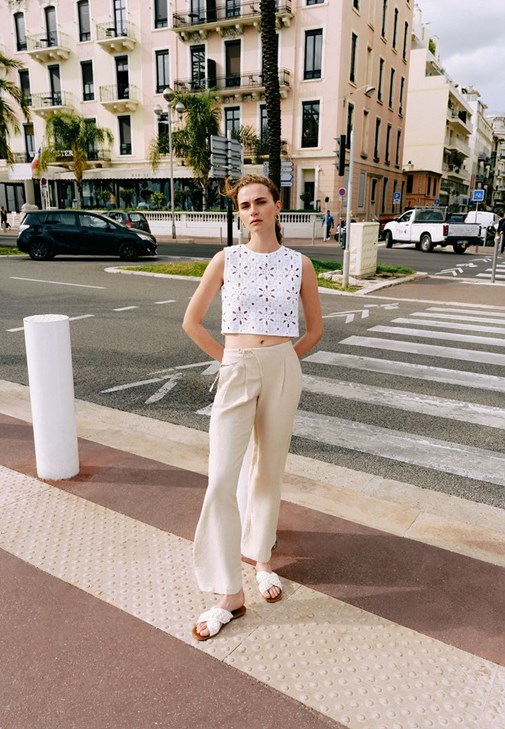 Bej Keten Karışımlı Wide-Leg Pantolon ( TENCEL™ )