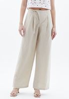 Bayan Bej Keten Karışımlı Wide-Leg Pantolon ( TENCEL™ )