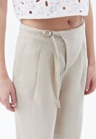 Bayan Bej Keten Karışımlı Wide-Leg Pantolon ( TENCEL™ )