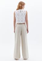 Bayan Bej Keten Karışımlı Wide-Leg Pantolon ( TENCEL™ )