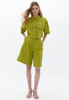 Bayan Yeşil Keten Karışımlı Crop Gömlek ( TENCEL™ )