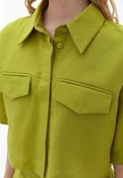 Bayan Yeşil Keten Karışımlı Crop Gömlek ( TENCEL™ )