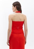 Bayan Turuncu Halter Yaka Keten Karışımlı Yelek ( TENCEL™ )