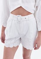 Bayan Beyaz Keten Karışımlı Mini Şort ( TENCEL™ )