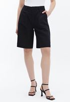 Bayan Siyah Keten Karışımlı Bermuda Şort ( TENCEL™ )