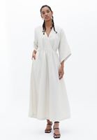 Bayan Krem Keten Karışımlı Uzun Elbise ( TENCEL™ )