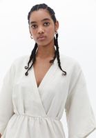 Bayan Krem Keten Karışımlı Uzun Elbise ( TENCEL™ )