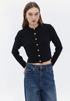 Bayan Siyah Düğmeli Triko Hırka
