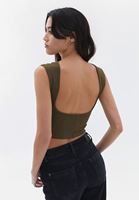 Bayan Yeşil Sırt Dekolteli Crop Tişört