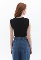 Bayan Siyah Sıfır Yaka Crop Tişört