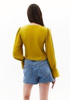 Bayan Sarı Düğmeli Crop Bluz