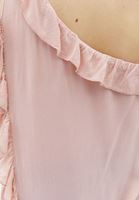 Bayan Pembe Fırfır Detaylı Asimetrik Bluz