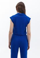 Bayan Mavi Polo Yaka Crop Tişört