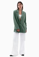 Bayan Yeşil Keten Karışımlı Blazer Ceket