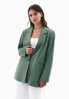 Bayan Yeşil Keten Karışımlı Blazer Ceket