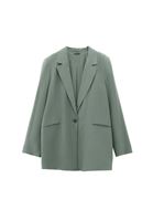 Bayan Yeşil Keten Karışımlı Blazer Ceket